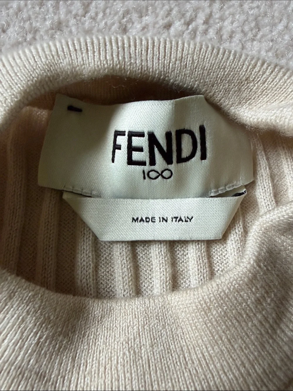 Fendi Cream Ribbed Knit Pullover - Picture 3 of 5
